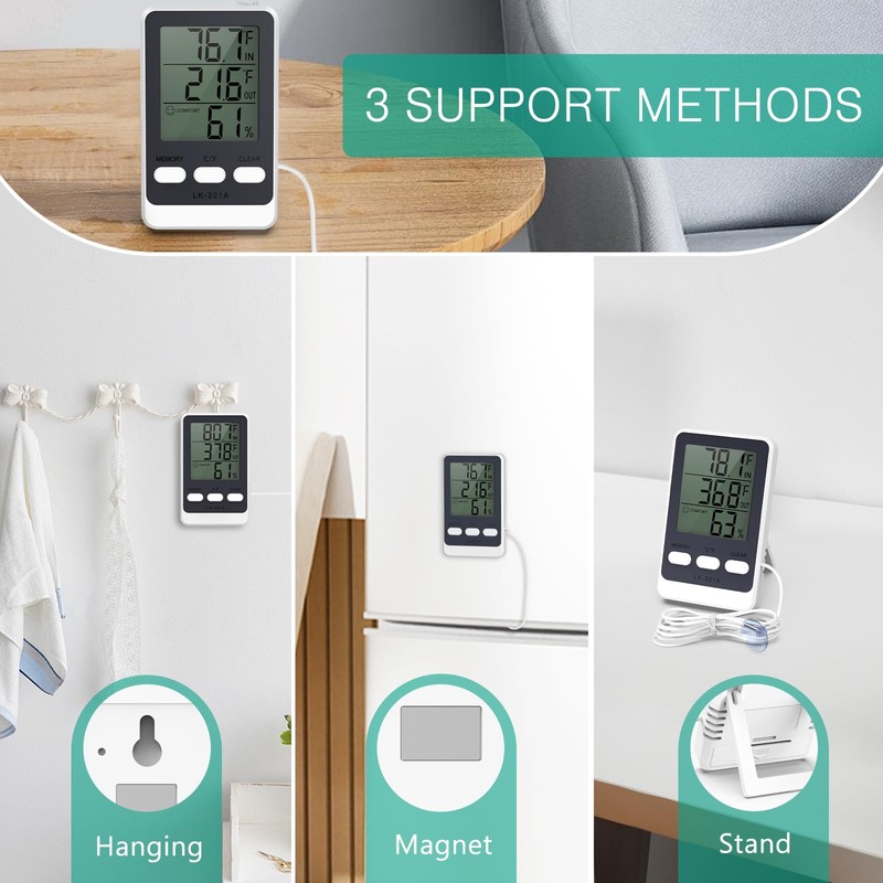 ORIA Refrigerator Thermometer, Digital LCD Thermometer with Waterproof Probe, Min/Max