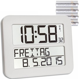 TFA Dostmann Timeline Max Radio Controlled Wall Clock Digital Day Clock with Alarm Function