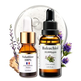 Suero concentrado 100% puro de volufiline y bakuchiol, 30 000 ppm, solución reafirmante para la piel, alternativa de retinol de alta potencia, antiarrugas, aumenta el colágeno para pieles maduras