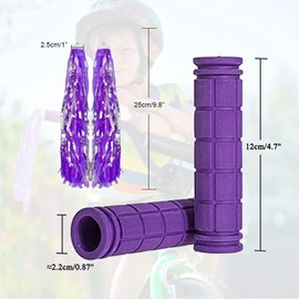 Purple Black Bicycle Grips, Non-Slip Soft Rubber Ergonomic Bicycle Grips Handlebar Grips for MTB Mountain Bike Bicycle (Purple with Tassel x 1 Pair)