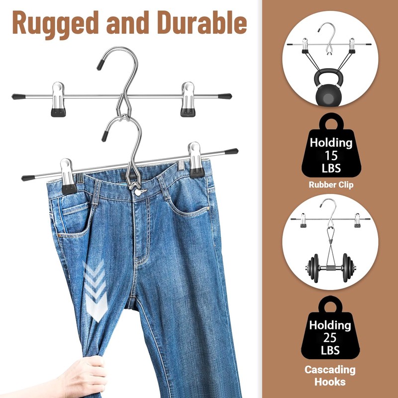 Pants Hangers Space Saving,Stackable Skirt Hangers with Clips, Hanging Closet
