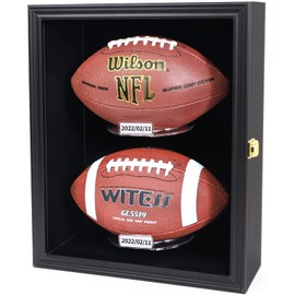 COMSREV 2 Football Case Display Case Wall Mount Full Size Wooden Football Box Memorabilia w/98% UV Acrylic Door Holder Transparent Signed Protective Shelf（Black）