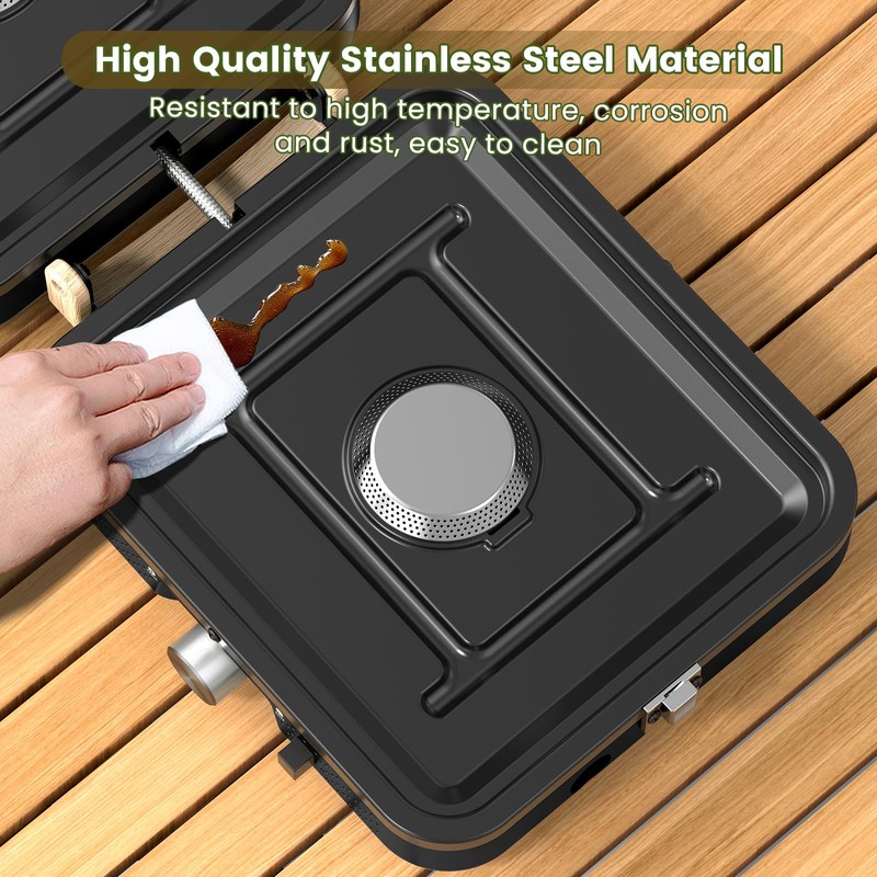 OGERY 2-Burner Foldable Camping Stove with Griddle (Textured & Smooth)