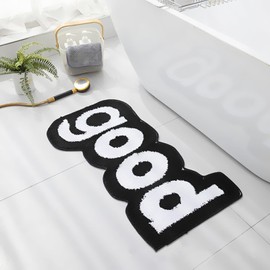 LEVINIS Good Bath Mat Washable Black and White Bathroom Rugs Funny Cute Bathroom Décor Shaggy Soft Absorbent Shower Rug Bath Rug for Bathroom, Sink, Entry Way, Indoor Doormat 33.5''×15.8''