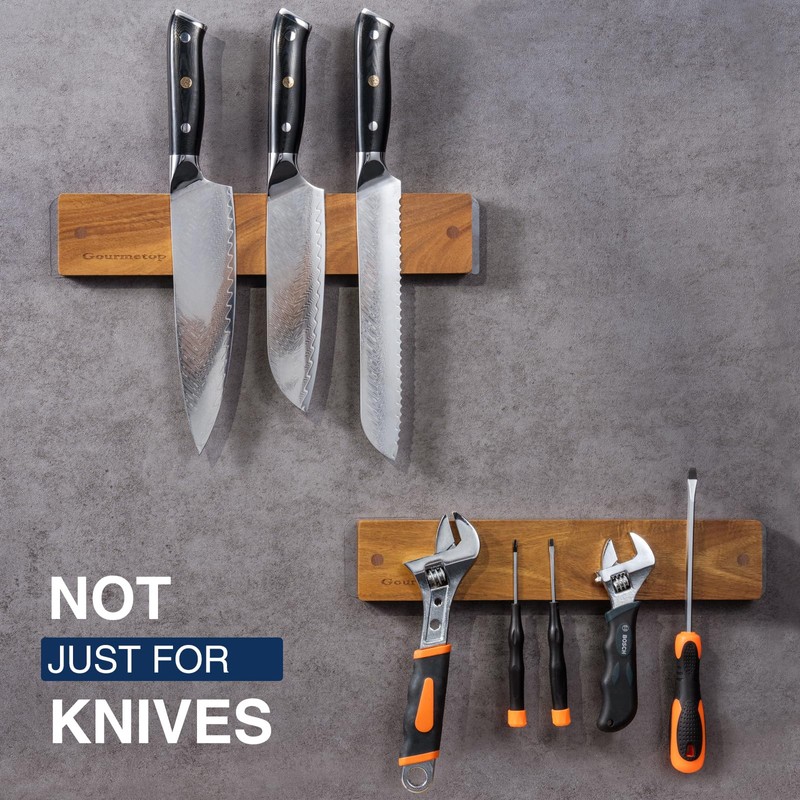 Gourmetop Magnetic Knife Holder for Wall 12”, Acacia Wood, No