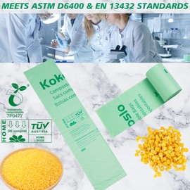 Compostable Trash Bags 2.6 Gallon, 10L, 50 Count - OK Compost HOME & Industrial Compost Certified, ASTM D6400, Leakproof Compost Bags for Food Scraps, Coffee Grounds & Organic Waste