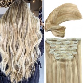 Eufficco Real Human Hair Lace Clip In Hair Extensions 100g 10inch Pinao Color Dirty Blonde/Bleach Blonde Mixed Highlights Remy Hair Extensions Silky Soft Double Wefted Clip On Human Hair Extensions