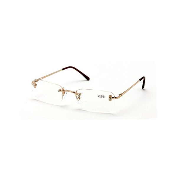 V.W.E. Clear Bifocal Rimless Rectangle Reader Reading glasses - Comfortable Stylish Simple Readers (Gold, 2.50)