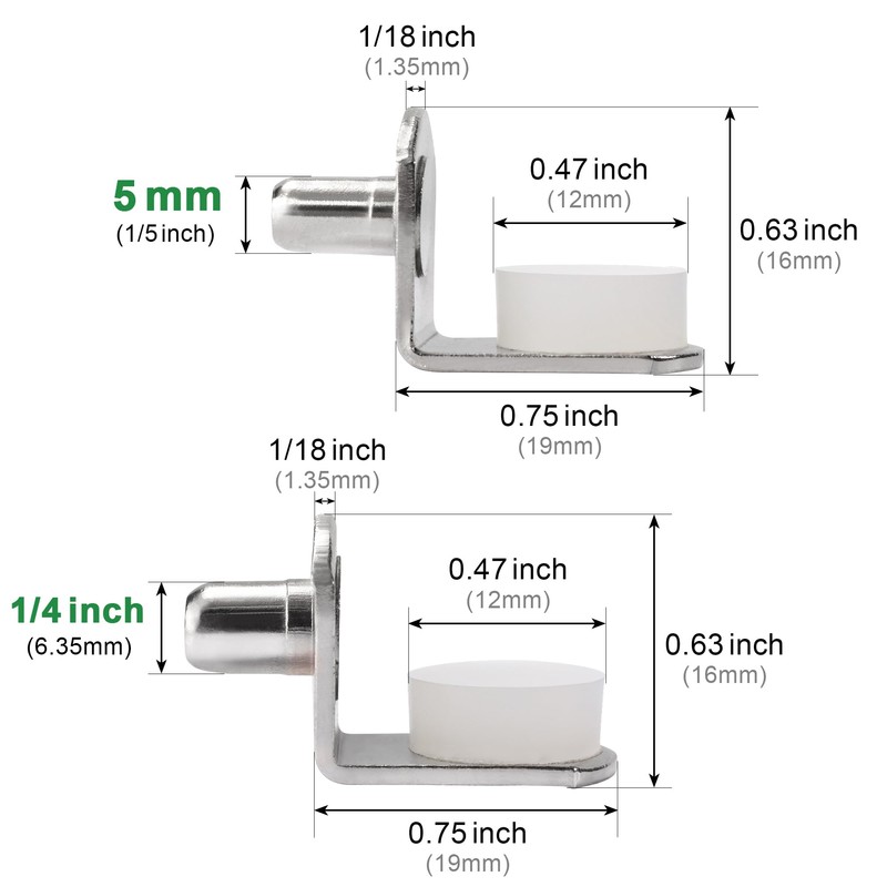 Keenkee 5mm 1/4 Inch Cabinet Shelf Support Pegs Metal Shelving