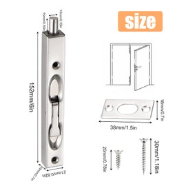 Jetisva 2pcs 6 Inch Door Flush Bolt Latch Lock Stainless Steel Sliding Bolt Lock Concealed Lever Action French Security Door Lock with Strike Screws for Internal Doors French Bathroom Wardrobe Cabinet