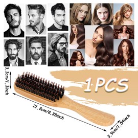 WhaleO Boar Bristle Brush Beard Brush Men Sleek Bun Brush Hair Brush Boar Bristles Sleek Brush Natural Hair Brush Beard Brush Boar Bristles Natural Bristles Brush for Hair and Beards, 1 Piece