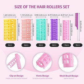 WILLBOND 36 Pieces Plastic Hair Roller 5 Sizes Curlers Self Grip No Heat Rollers with 2 Pieces Steel Pintail Combs for Short Long Hair Salon Barber Ha