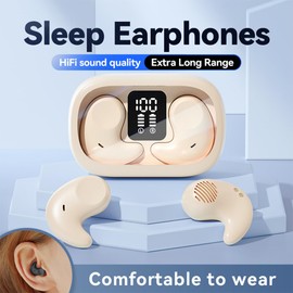 Piluyaa Sleep Earbuds Bluetooth in Ear Light-Weight Headphones, Mini Invisible Earplugs Small Design for Side Sleepers, 58H Playtime with Charging Case, Clear Calls& Noise Block, Off White