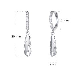 Carleen Solid 925 Sterling Silver Hoop Earrings, Small Hanging earrings, with Evil Eye, Feather, Round, Compass Star, Sunflower, Gift Jewellery for ladies and girls, Length: 25 mm., Silver, Feather