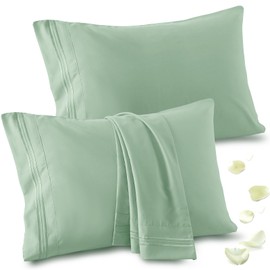 Vonty 2 Pack Queen Pillow Cases - 20x30 Inch, 1800 Thread Count Microfiber Pillowcases Queen Size Sage Green Pillow Cases Luxury & Soft Embroidered Bed Pillow Covers with Envelope Closure