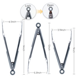 Grill Tongs Set of 3 - Stainless Steel BBQ Tongs with Lock (9, 12, 14 Inch) | Heat Resistant to 600°F | Heavy Duty & Dishwasher Safe for Grilling, Cooking, Salad (Gray)