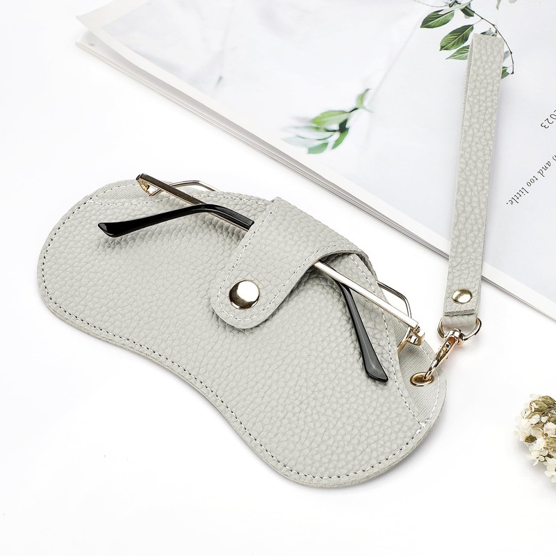 Soleebee Portable Eyeglasse Pouch with 2 Lanyards, Soft Leather Glasses