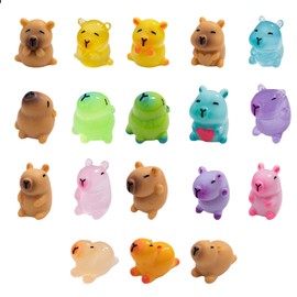 GlamRays Pack of 18 Mini Resin Kapybara Animal Miniature Figures Glow in the Dark for DIY Garden Dollhouse Animals Accessories Micro Landscape Aquariums Party Decoration