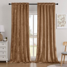SMILETIME Amber Beige Crushed Velvet Curtains 52x96inch Rod Pocket Luxurious Thermal Insulated Soundproof Drapes Soft and Durable Light-Filtering Window Treatments for Living Room Bedroom, 2 Panels