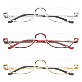 COVESATO Half Moon Reading Glasses, Half Metal frame Readers for Women Men 3 Pairs 1.00