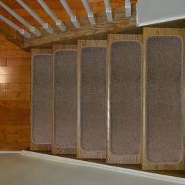 Stair Tread Treads Indoor 7 inch x 24 inch Machine Washable Skid Slip Resistant Carpet Stair Tread Treads Euro Collection (Set of 9, Cappuccino Brown)