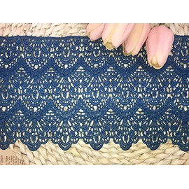 14 cm de ancho con bordado inelástico de encaje bordado, mantel de cortina, ropa de bricolaje para novia/accesorios. (2 yardas en un paquete) (azul oscuro)