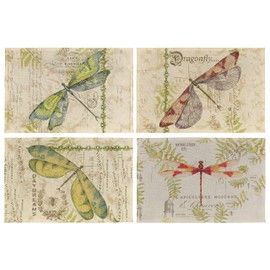 GICHUGI Dragonfly Place Mats Set - Set of 4 Spring Dragonfly Garden Table Mats 12x18, Spring Decor, Rustic Farmhouse Decor, Dragonfly Decor