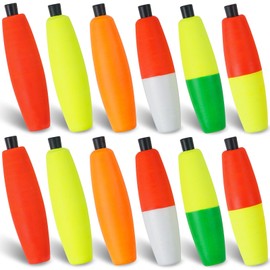 JSHANMEI Peg Floats Catfish Rig Floats Fishing Floats for Catfish Crappie Foam Cigar Floats Slip Fishing Bobbers for Santee Rig Catfishing (Mix 6 Colors-12pcs, 2inch)