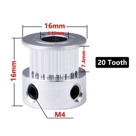 Saiper 5pcs GT2 20 Teeth 6.35mm Bore Timing Pulley Aluminum Synchronous Wheel for 6mm Belt, Compatible with RepRap 3D Printer Prusa i3