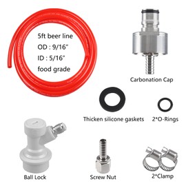 Carbonation Cap Ball Lock Gas line Set Carbonation Bottle Cap Pet Bottle Carbonizer Adapter with Detachable Ball Lock Disconnect Assemble HOSE Set used for soda bottle soda making by PERA