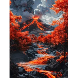 UIBDVKS Volcano Diamond Painting Kits Beginners Full Diamond Art, DIY Round Diamond Art Kits, Rich and Fun Background Wall Decoration Home Decor Handmade Crafts 12x16 Inch