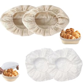 Shiawase 2 + 2 Pieces 25 cm Baker's Linen Cloth Bread Baking & Covers (2 Round + 2 Oval)