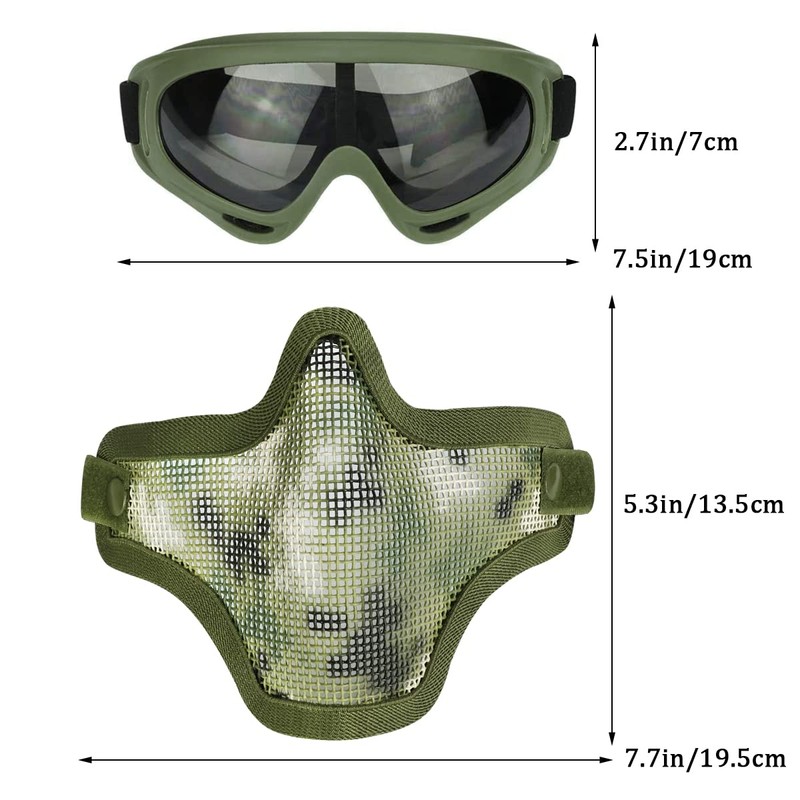 AOUTACC Airsoft Mask and Goggles Set, Full Steel Mesh Half