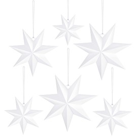 ELECLAND 6 Pcs Wedding Hanging Star Decoration White 7 Pointed Paper Stars for DIY White Wedding Decorations