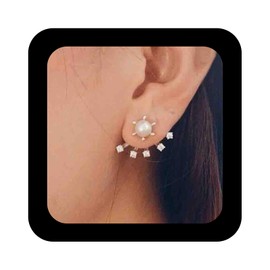 Erimberate Bohemian Pearl Ear Jacket Earrings Vintage Cz Stud Earrings Gold Rhinestone Earrings Crystal Front Back Earrings Jewelry for Women