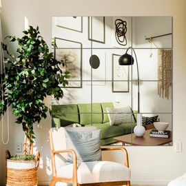 Ruomeng Home Gym Mirror Tiles 12" x 15" x 12Pcs Wall Mounted Mirror, Frameless Mirror Tiles for Home Gym, Bedroom, Door