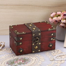 SUMNACON Wooden Pirate Treasure Chest Box with Lid, Vintage Souvenir Storage Box Keepsakes Storage Organizer Rectangle Jewelry Trinket Chest Decorative Pirate Chest