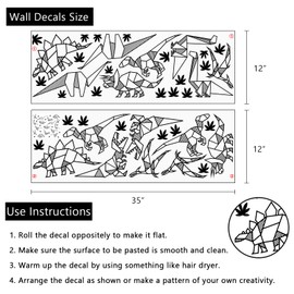 Yovkky Origami Dinosaur Wall Decals Stickers, Sketch Dino Plant Boys Toddler Baby Nursery Decor, Funny Home Decorations Kids Bedroom Playroom Art