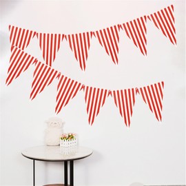 HQKJGSYX 12PCS Pennant Banner Flags Custom Banners Red and White Striped Party Banner Red and White Striped Pennant Banner Decorations Supplies Kids Birthday New Year Eve Celebration Supplies