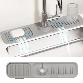 Daily Treasures 45 x 10 cm Splash Sink Guard,Narrow Rim Design Silicone Faucet Mat for Kitchen,5°Slope Water Catcher Mat,Tidy Mat for Kitchen Sink Bathroom Counter Sink Accessories(Grey)