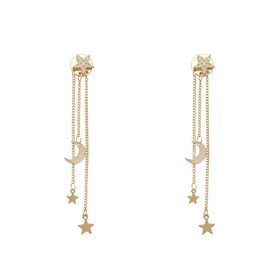 Long Star Tassel Drop Dangle Earrings for Women Gold Silver Star Tassel Earrings Asymmetrical Hypoallergenic Lightweight Earrings Valentine's Day Mother's Day Birthday Gift (Gold)