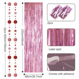 3.2x8.3ft Glitter Pink Tinsel Curtain Hanging Decorations Set, Door Tinsel Foil Fringe Curtain Streamers Party Curtain for School Graduation Birthday Hen Photo Banner Christmas Party Decorations