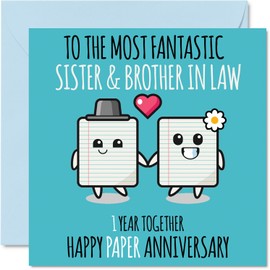Cute Paper Anniversary Card for Sister & Brother In Law - 1 Year Together - Happy 1st Wedding Anniversary Cards for Brother In Law Sister, 5.7 x 5.7 Inch Greeting Cards for First Anniversaries