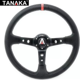 Tanaka Universal 6 Bolt 350mm Deep Dish PVC Carbon Fiber Steering Wheel BK/RD