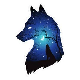Silhouette of Wolf Moon and Stars Double Exposure - Vinyl Sticker - Bumper Sticker Walls Laptops Trucks - Graphic Sticker