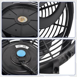 SSN 14 Inch Electric Radiator Cooling Fan Mount Kit, Push Pull Electric Radiator Universal Slim Fan with 12V 90W Mount Kit Black