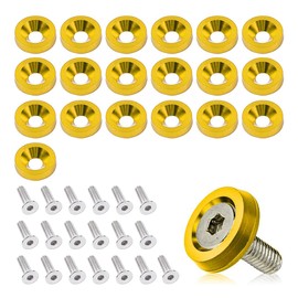 20PCS Aluminum Bumper Fender Washer Stainless Steel Bolts, Engine Bay Dress Up Fastener Kit, M6 JDM Fender Washer, Car Body Decoration Kit for Headlights Trunk License Plate Frame (Yellow)