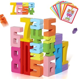 BESTAMTOY 20PCS Montessori Inspired Wooden Number Building Blocks-Wooden Blocks for 3+ Years Old Kids 1-10 Number Game Balance Competition Toy – Unlock Your Kids Potential