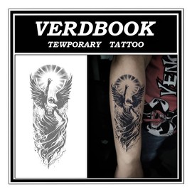 VERDBOOK Waterproof Temporary Tattoos: 2-Sheet Tattoo Kit with Realistic Body Stickers, Semi-Permanent Tattoos for Adults Lasting 7-15 Days – Safe for Men & Women, Winged Deity