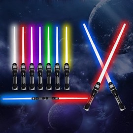 Children's Lightsaber, Pack of 2 Lightsaber to Interconnect, RGB 7 Colour Extendable Laser Sabers, 2-in-1 Lightsaber Toy with Film Sound Effect Mode for Party Bags, Cosplay Parties (A1)